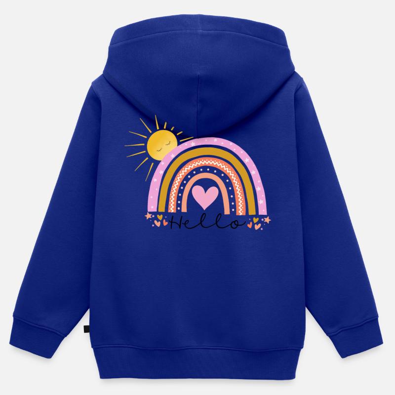 Arc-en-ciel - Sweat Premium à capuche zippé enfant bio - bleu roi