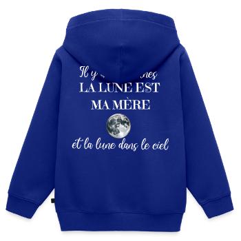 Il y a deux lunes La lune est ma mère - Sweat Premium à capuche zippé enfant bio - bleu roi - Dos - AI Model Kid Male (0cm)