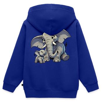 Éléphant d’Afrique mère et enfant - Sweat Premium à capuche zippé enfant bio - bleu roi - Dos - AI Model Kid Male (0cm)