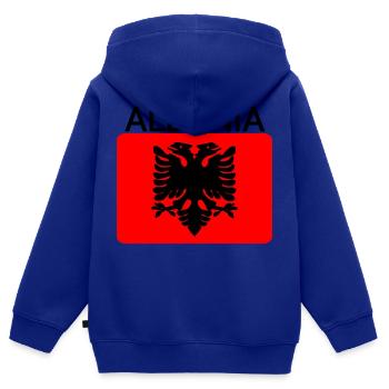 Cartes du drapeau de l’Albanie - Sweat Premium à capuche zippé enfant bio - bleu roi - Dos - AI Model Kid Male (0cm)