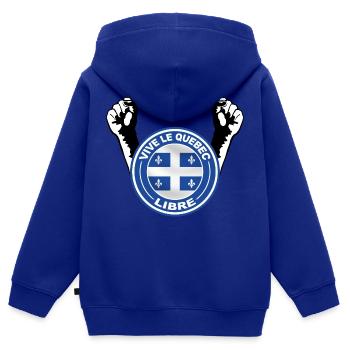 quebec libre - Sweat Premium à capuche zippé enfant bio - bleu roi - Dos - AI Model Kid Male (0cm)