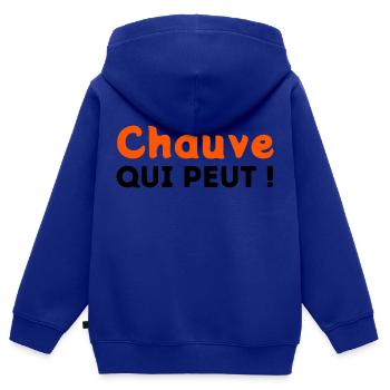 Chauve qui peut ! - Sweat Premium à capuche zippé enfant bio - bleu roi - Dos - AI Model Kid Male (0cm)