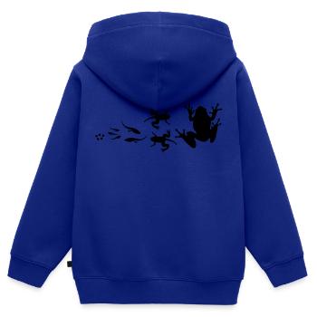 évolution-grenouille - Sweat Premium à capuche zippé enfant bio - bleu roi - Dos - AI Model Kid Male (0cm)