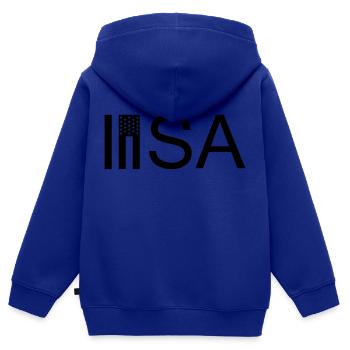 USA - Kinder Premium Organic Zip Hoodie - Royalblau - Hinten - AI Model Kid Male (0cm)