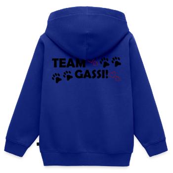 Team Gassi - Kinder Premium Organic Zip Hoodie - Royalblau - Hinten - AI Model Kid Male (0cm)