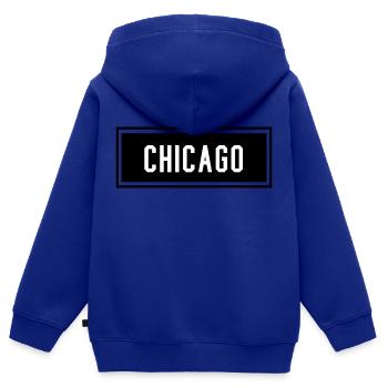 Chicago - Sweat Premium à capuche zippé enfant bio - bleu roi - Dos - AI Model Kid Male (0cm)