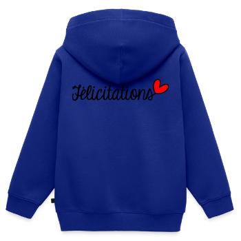 FELICITATIONS. BRAVO. NAISSANCE. ANNIVERSAIRE. BAC - Sweat Premium à capuche zippé enfant bio - bleu roi - Dos - AI Model Kid Male (0cm)