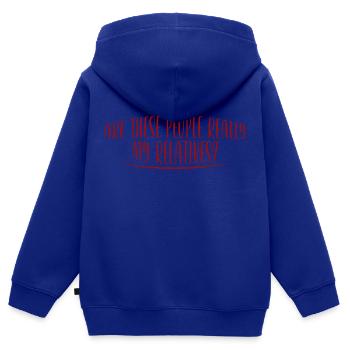 Ces gens sont-ils vraiment mes parents 2 - Sweat Premium à capuche zippé enfant bio - bleu roi - Dos - AI Model Kid Male (0cm)