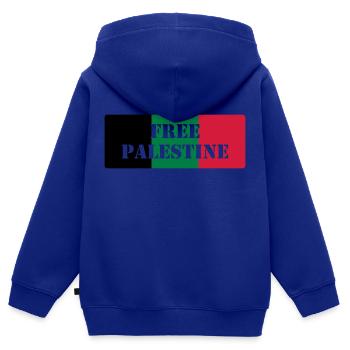 Free Palestine - Sweat Premium à capuche zippé enfant bio - bleu roi - Dos - AI Model Kid Male (0cm)