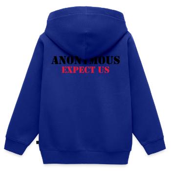 Anonymous : Expect us - Sweat Premium à capuche zippé enfant bio - bleu roi - Dos - AI Model Kid Male (0cm)