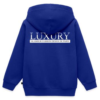 LUXE GLAMOUR - Sweat Premium à capuche zippé enfant bio - bleu roi - Dos - AI Model Kid Male (0cm)