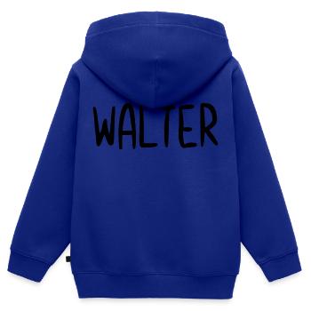 Walter Nom personnalisé Police Texte Anniversaire - Sweat Premium à capuche zippé enfant bio - bleu roi - Dos - AI Model Kid Male (0cm)