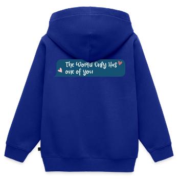 Die Welt hat nur einen von euch - Kinder Premium Organic Zip Hoodie - Royalblau - Hinten - AI Model Kid Male (0cm)