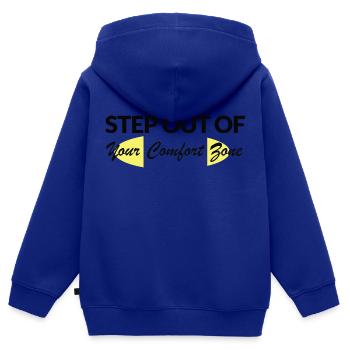 Sortez de votre zone de confort - Sweat Premium à capuche zippé enfant bio - bleu roi - Dos - AI Model Kid Male (0cm)