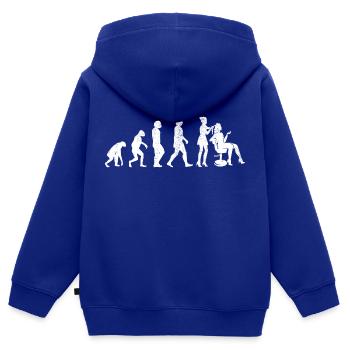 Coiffeur Femme Ciseaux Fille Coiffeuse Ciseaux Peigne - Sweat Premium à capuche zippé enfant bio - bleu roi - Dos - AI Model Kid Male (0cm)