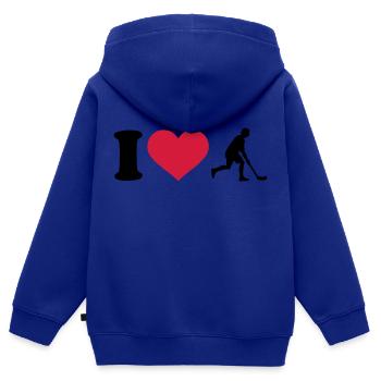 Floorball - Kinder Premium Organic Zip Hoodie - Royalblau - Hinten - AI Model Kid Male (0cm)