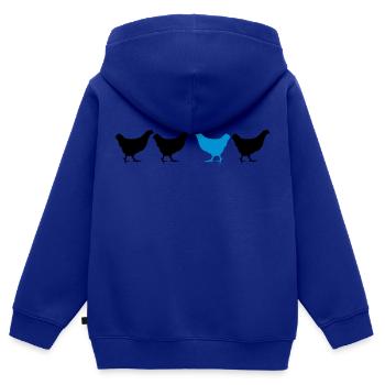 Être différent Huhn - Sweat Premium à capuche zippé enfant bio - bleu roi - Dos - AI Model Kid Male (0cm)