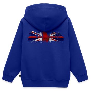 Angleterre Royaume-Uni Londres Anglais britannique Royaume-Uni - Sweat Premium à capuche zippé enfant bio - bleu roi - Dos - AI Model Kid Male (0cm)