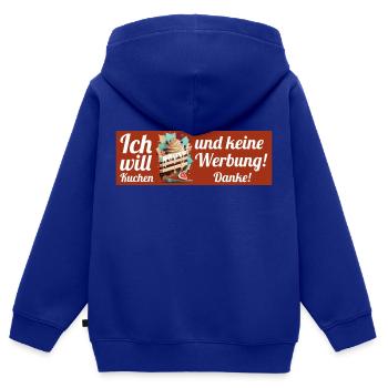 Ich will Kuchen und keine Werbung! Keine Werbung! - Kinder Premium Organic Zip Hoodie - Royalblau - Hinten - AI Model Kid Male (0cm)