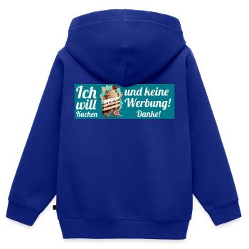 Ich will Kuchen und keine Werbung! Keine Werbung! - Kinder Premium Organic Zip Hoodie - Royalblau - Hinten - AI Model Kid Male (0cm)