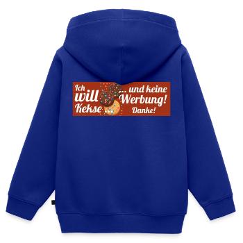 Ich will Kekse und keine Werbung! Keine Werbung! - Kinder Premium Organic Zip Hoodie - Royalblau - Hinten - AI Model Kid Male (0cm)