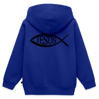 Jesus Fisch - Kinder Premium Organic Zip Hoodie - Royalblau - Hinten - AI Model Kid Male (0cm)