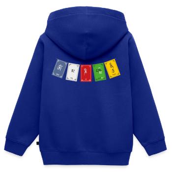 OM MA NI PADME HUM - Drapeaux de prière 1 - Sweat Premium à capuche zippé enfant bio - bleu roi - Dos - AI Model Kid Male (0cm)