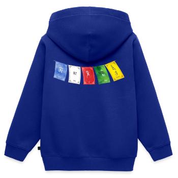 OM MA NI PADME HUM - Drapeaux de prière 2 - Sweat Premium à capuche zippé enfant bio - bleu roi - Dos - AI Model Kid Male (0cm)
