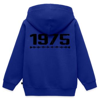 1975 Rétro 1975 Anniversaire 1975 Millésime 1975 - Sweat Premium à capuche zippé enfant bio - bleu roi - Dos - AI Model Kid Male (0cm)