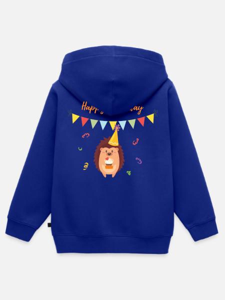 Hedgehog Happy Birthday - Kids Premium Organic Zip-up Hoodie - royal blue