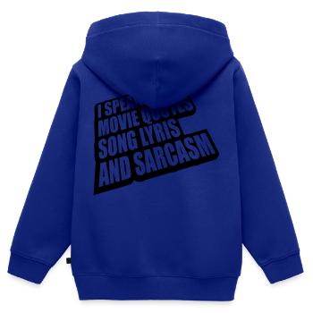 parler des paroles et du sarcasme - Sweat Premium à capuche zippé enfant bio - bleu roi - Dos - AI Model Kid Male (0cm)