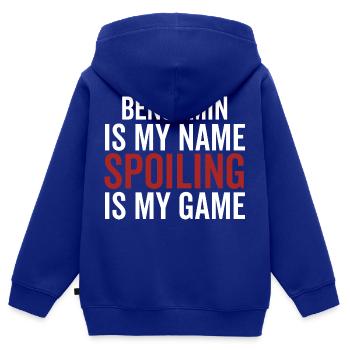 Benjamin est mon nom Spoiler est mon jeu - Sweat Premium à capuche zippé enfant bio - bleu roi - Dos - AI Model Kid Male (0cm)