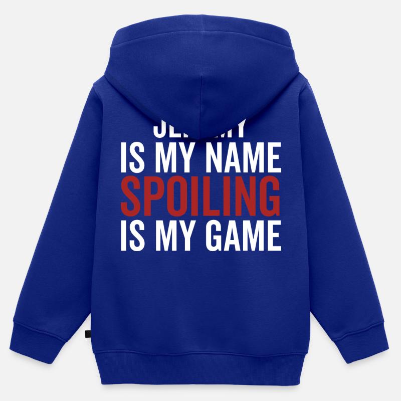 Jeremy est mon nom Spoiling est mon jeu - Sweat Premium à capuche zippé enfant bio - bleu roi