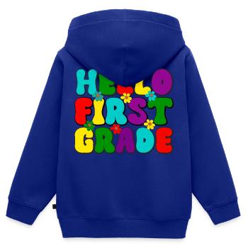 Hello first grade, Schule, Einschulung Schulstart - Kinder Premium Organic Zip Hoodie - Royalblau - Hinten - AI Model Kid Male (0cm)