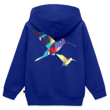 Colibri, Oiseau, Aquarelle, Peinture, Oiseaux, Graffiti - Sweat Premium à capuche zippé enfant bio - bleu roi - Dos - AI Model Kid Male (0cm)