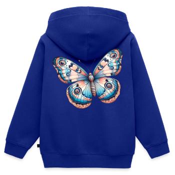 Papillon, fleur - Légèreté Envolée - Sweat Premium à capuche zippé enfant bio - bleu roi - Dos - AI Model Kid Male (0cm)