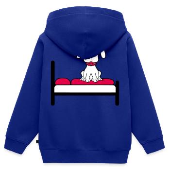 Hund Auf Bett Entspannt Schlafen Schlafzimmer Süß - Kinder Premium Organic Zip Hoodie - Royalblau - Hinten - AI Model Kid Male (0cm)