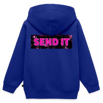 SEND IT Boxlogo - Kinder Premium Organic Zip Hoodie - Royalblau - Hinten - AI Model Kid Male (0cm)