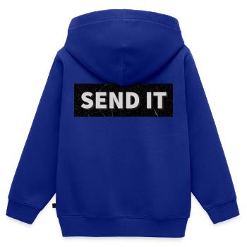 SEND IT Boxlogo - Kinder Premium Organic Zip Hoodie - Royalblau - Hinten - AI Model Kid Male (0cm)