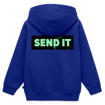 SEND IT Boxlogo - Kinder Premium Organic Zip Hoodie - Royalblau - Hinten - AI Model Kid Male (0cm)