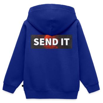 SEND IT Boxlogo - Kinder Premium Organic Zip Hoodie - Royalblau - Hinten - AI Model Kid Male (0cm)