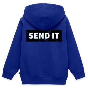 SEND IT Boxlogo - Kinder Premium Organic Zip Hoodie - Royalblau - Hinten - AI Model Kid Male (0cm)