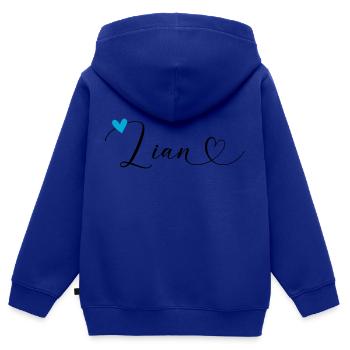Lian Surname First Name Calligraphy Heart - Kids Premium Organic Zip-up Hoodie - royal blue - Back - AI Model Kid Male (0cm)