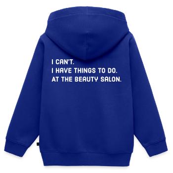 Salon de beauté - Sweat Premium à capuche zippé enfant bio - bleu roi - Dos - AI Model Kid Male (0cm)