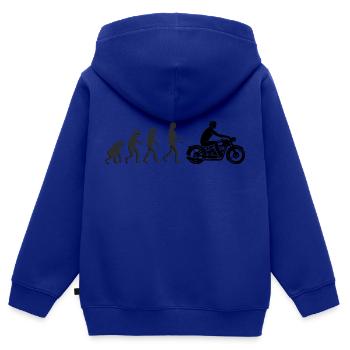 Motard - Évolution humaine - Sweat Premium à capuche zippé enfant bio - bleu roi - Dos - AI Model Kid Male (0cm)