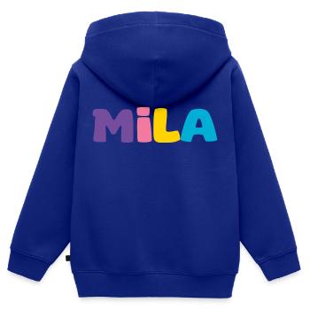 Name - Mila - Kinder Premium Organic Zip Hoodie - Royalblau - Hinten - AI Model Kid Male (0cm)