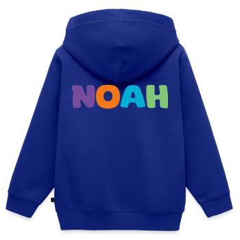 Nom - Noah - Sweat Premium à capuche zippé enfant bio - bleu roi - Dos - AI Model Kid Male (0cm)