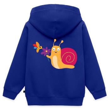 Schnecke mit Blume und Biene - Kinder Premium Organic Zip Hoodie - Royalblau - Hinten - AI Model Kid Male (0cm)