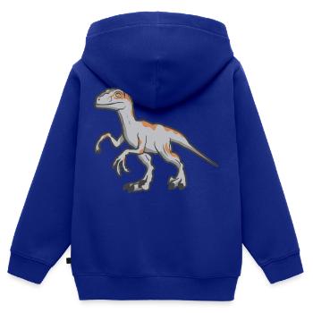 Cadeau dinosaure Velociraptor Raptor Dino - Sweat Premium à capuche zippé enfant bio - bleu roi - Dos - AI Model Kid Male (0cm)