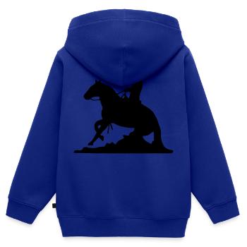 Coulissante arrêt Western Cowboy curseur - Sweat Premium à capuche zippé enfant bio - bleu roi - Dos - AI Model Kid Male (0cm)